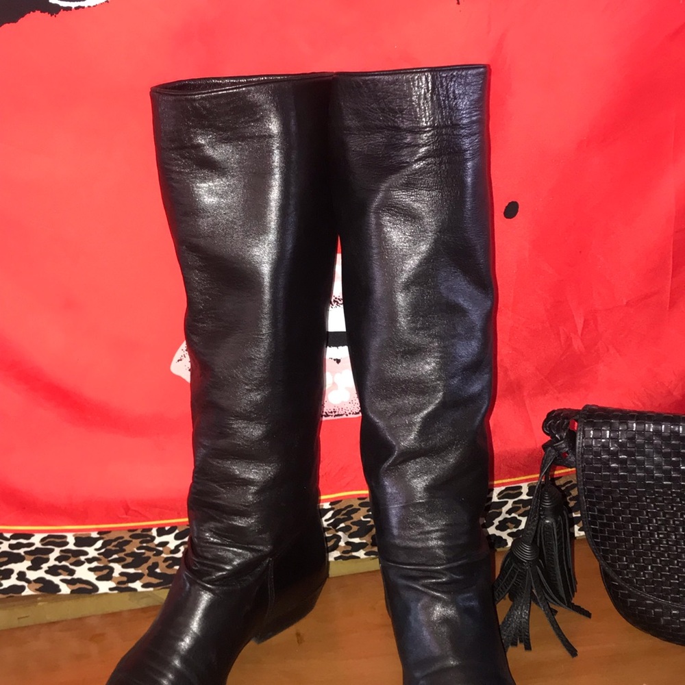 Italian black LEATHER FLAT BOOTS Size 7 - Picture 7 of 9
